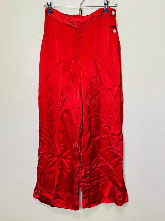 Ruby Red Satin Side Button Vintage 1940s Wide Leg… - image 6