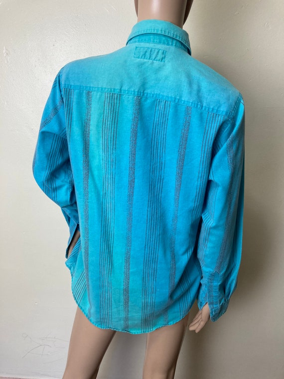 Teal Striped 80s Credentials Button Down Shirt - image 9