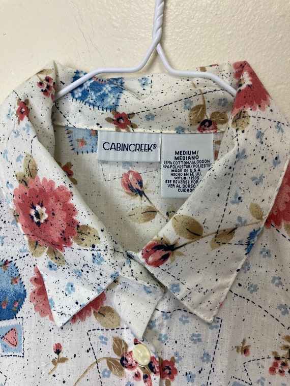 Patchwork Print Vintage 70s Collared Button Down … - image 3