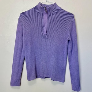 Lavender Lilac Vintage 90s Ribbed Cotton Cropped Knit Fitted Top