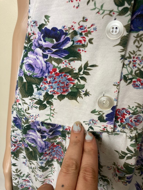 Purple Floral Vintage 90s Cotton Button Down Romp… - image 10