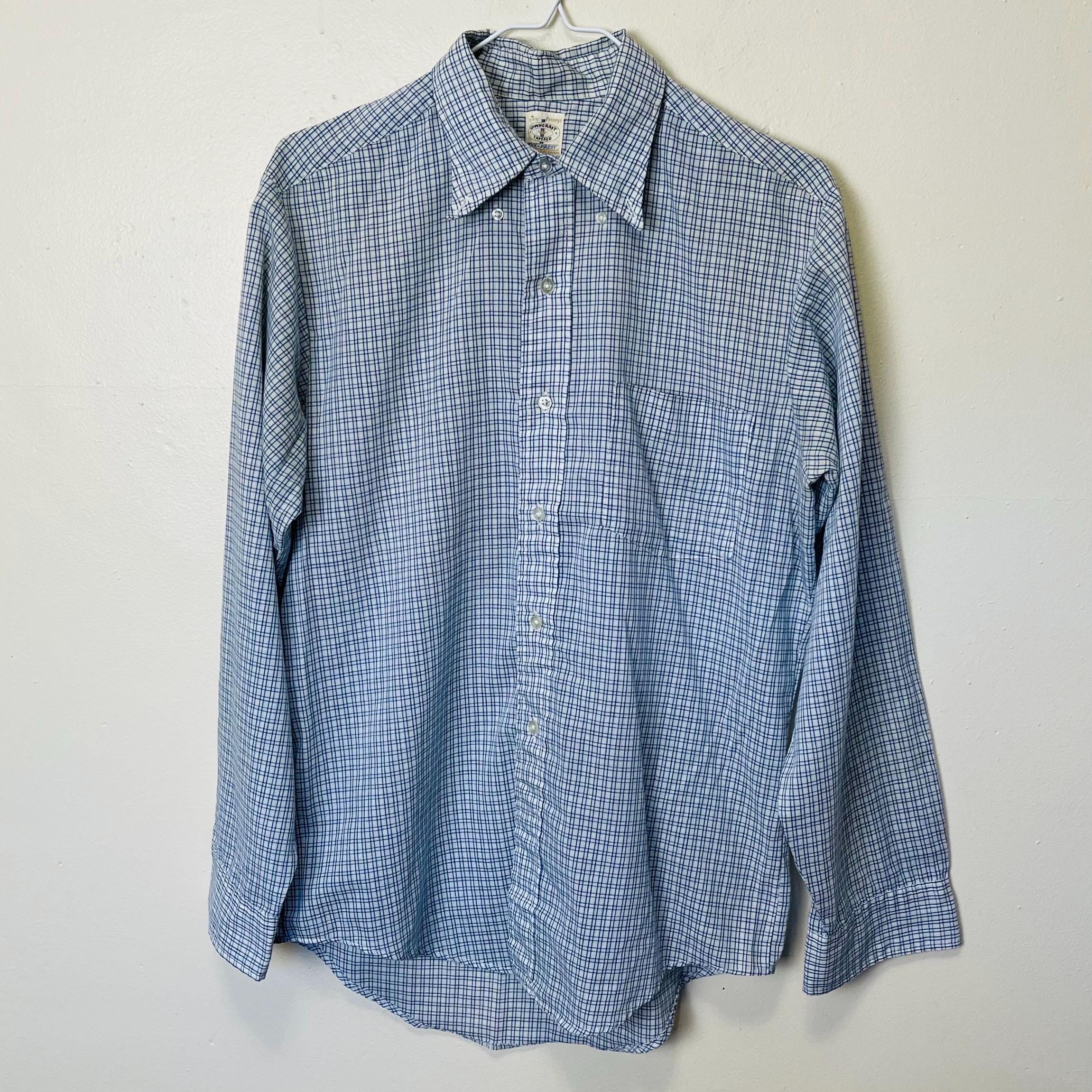 Towncraft Tapered Penn-prest Vintage 1950s Blue Plaid Button Down