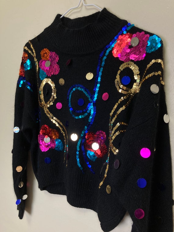 Silk and Angora Sequin Vintage 80s Cropped Sweater - image 3
