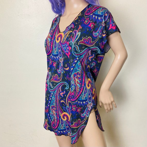 Jewel Tone Paisley Vintage 80s Mini Nightgown - image 7