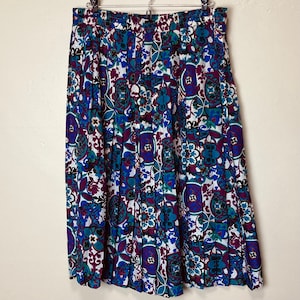 Jewel Tone Kaleidoscope Print Plus Size Vintage 80s Box Pleat Midi Skirt