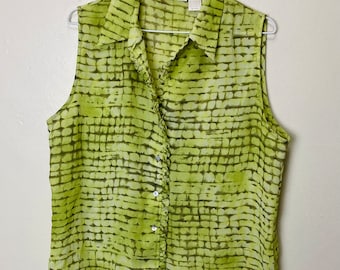 Acid Green Abstract Lizard Print Vintage 90s Y2K Sleeveless Top