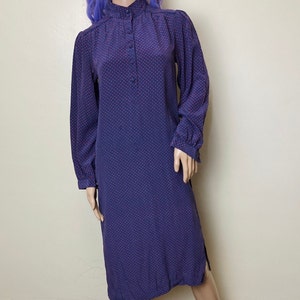Pure Silk Navy Blue Allover Print Vintage 60s Midi Dress