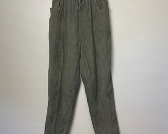 Vintage 90s Olive Green Cotton Corduroy Fashion Bug Pants with Pockets L