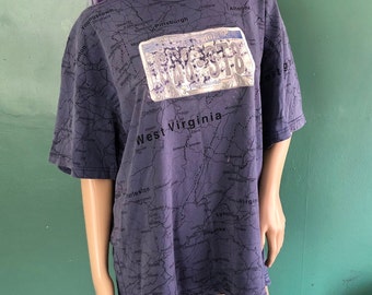 Vintage 90s Thrashed West Virginia GR8 ST8 Map Tee