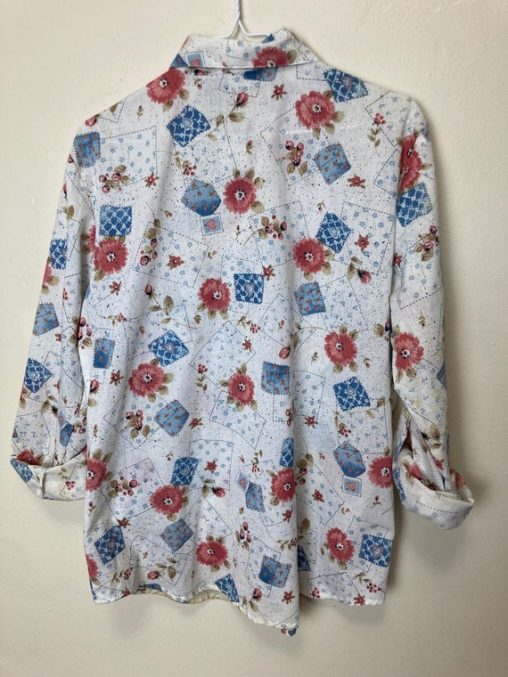 Patchwork Print Vintage 70s Collared Button Down … - image 7