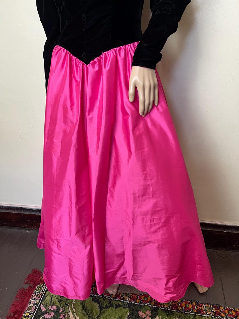 Pink Mutton Hot Pink and Black Velvet Vintage 80s Mutton Sleeve Sweetheart Princess ...