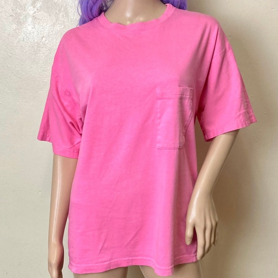 Cotton Candy Pink Vintage 80s Blank Pocket Crewne… - image 1