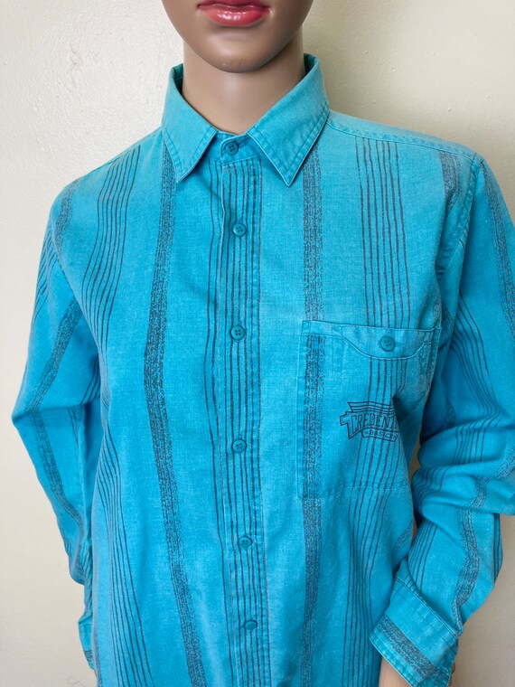 Teal Striped 80s Credentials Button Down Shirt - image 2