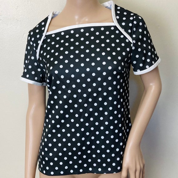 Black and White Vintage 70s Polka Dot Pinup Top - image 1