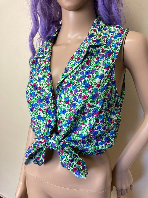 Candy Colored Vintage 80s Calico Floral Collared … - image 5