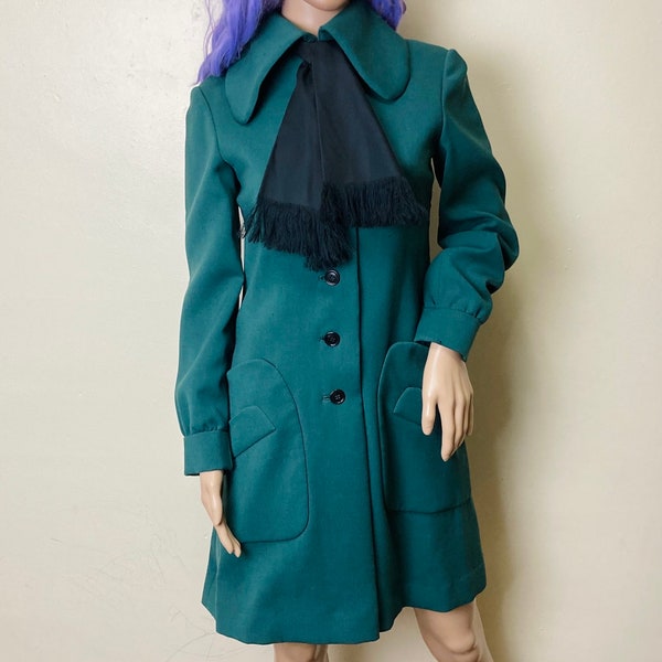 Geoffrey Beene Vintage 80s Green Wool and Silk Coat Dress