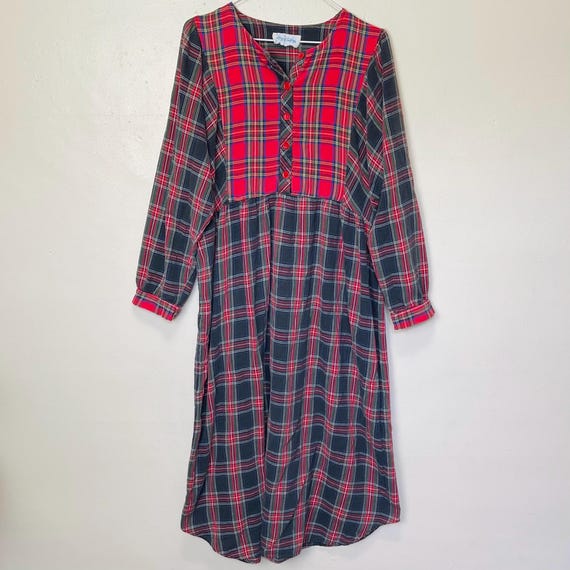 Lanz of Salsbury Mixed Print Plaid Vintage 90s Grunge Midi Dress