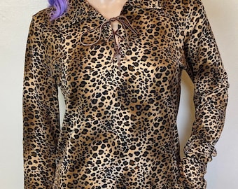 トップス FICTION TOKYO Leopard pattern blouse Factory: Long-sleeve Leopard Drapey Tie-neck Top For Women