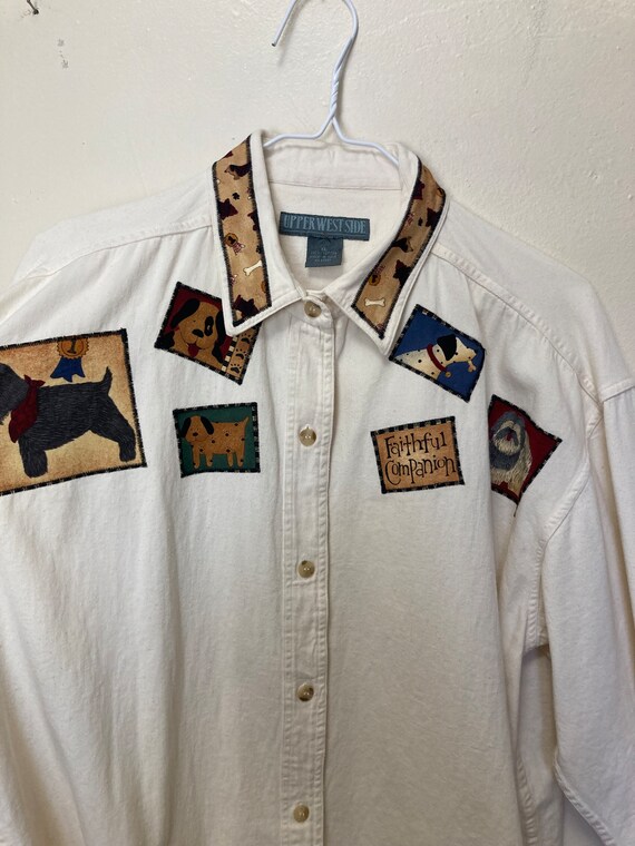 Dog Patchwork Vintage 90s Collared Button Down Sh… - image 7