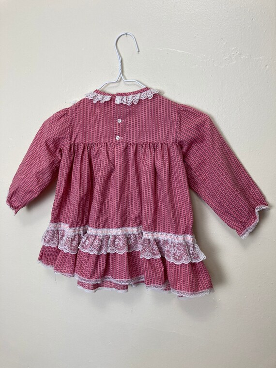 Lacy Collared Pink Calico Vintage 70s Girls Ruffl… - image 3