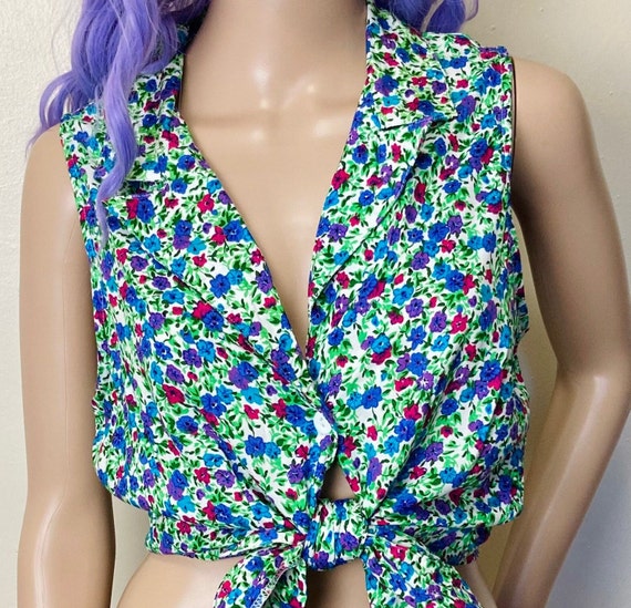 Candy Colored Vintage 80s Calico Floral Collared … - image 1