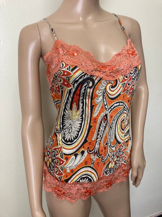 Pure Silk Y2K Orange Paisley Vintage 90s Camisole - image 7