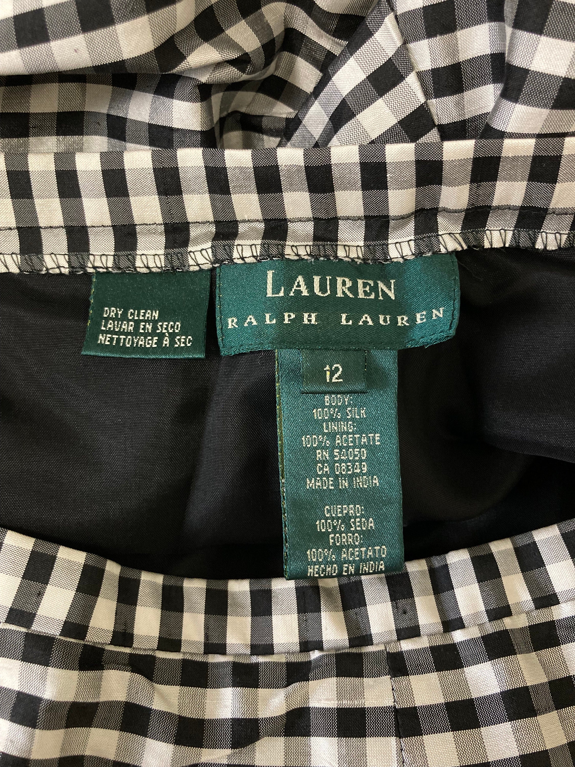 Ralph Lauren Pure Silk Vintage 90s Checkered Black and White Ralph Lauren Pure Silk Vintage 90s Checkered Black and White