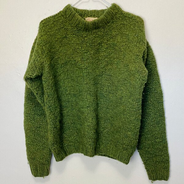 Moss Green Vintage Handmade Chunky Knit Mockneck Sweater