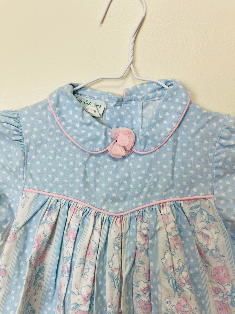 Pastel Peter Pan Collared Vintage Toddler Girls Puff Sleeve Dress image 3