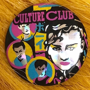 Vintage 1980s Culture Club Sparkly Round Pinback Button