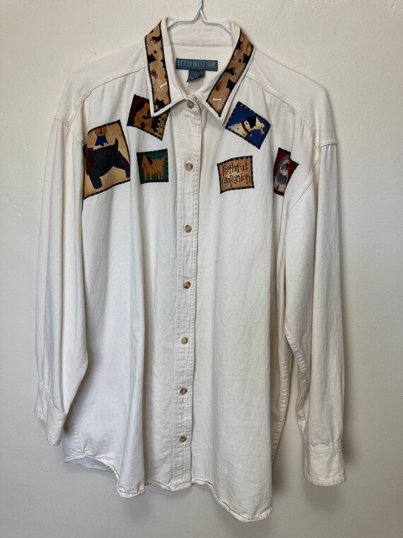 Dog Patchwork Vintage 90s Collared Button Down Sh… - image 2