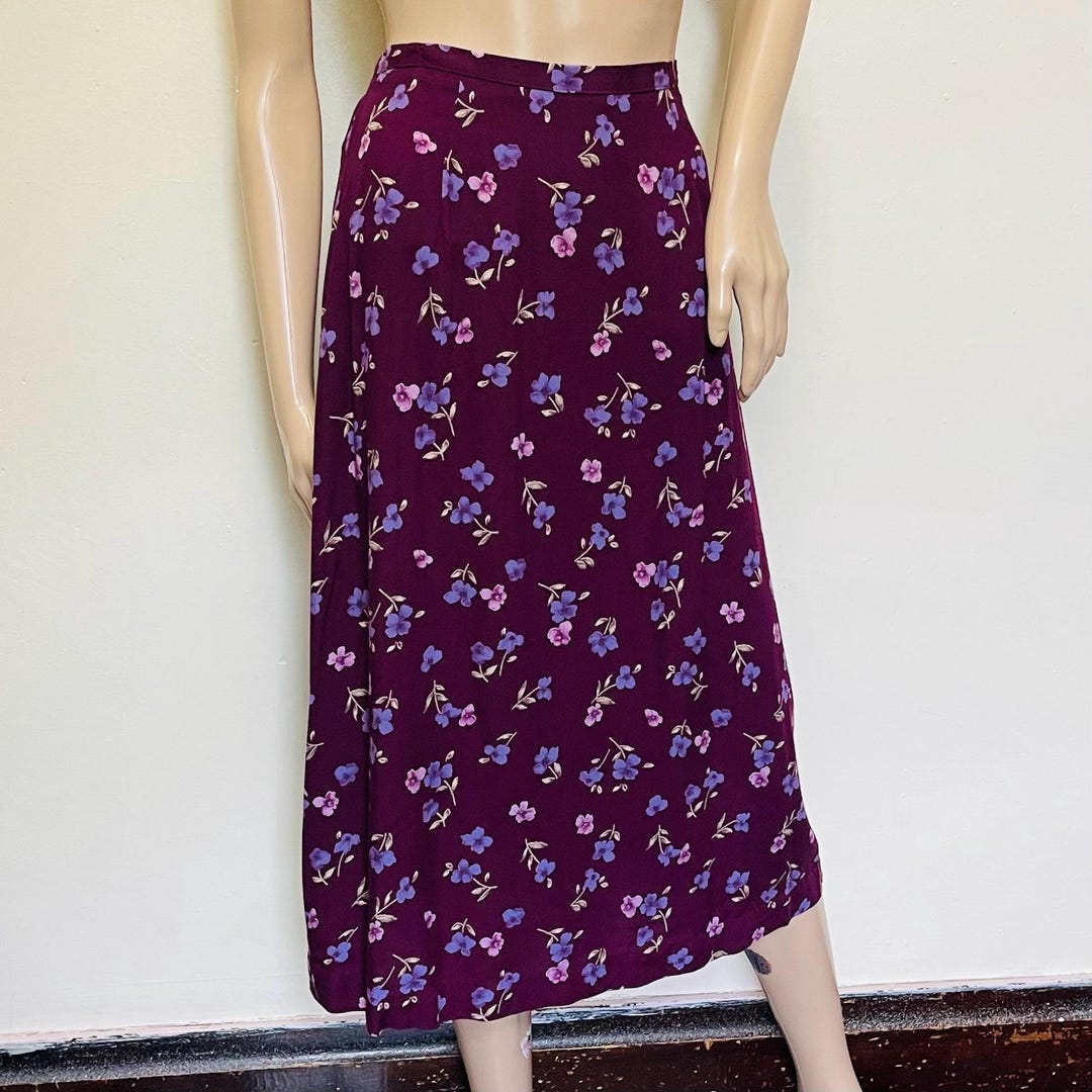 Vintage 90s Purple Floral Print High Waist Grunge Midi Skirt S - Etsy