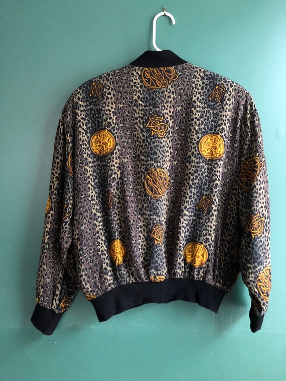 Vintage 80s Pure Silk Leopard Print Bomber Jacket - image 8