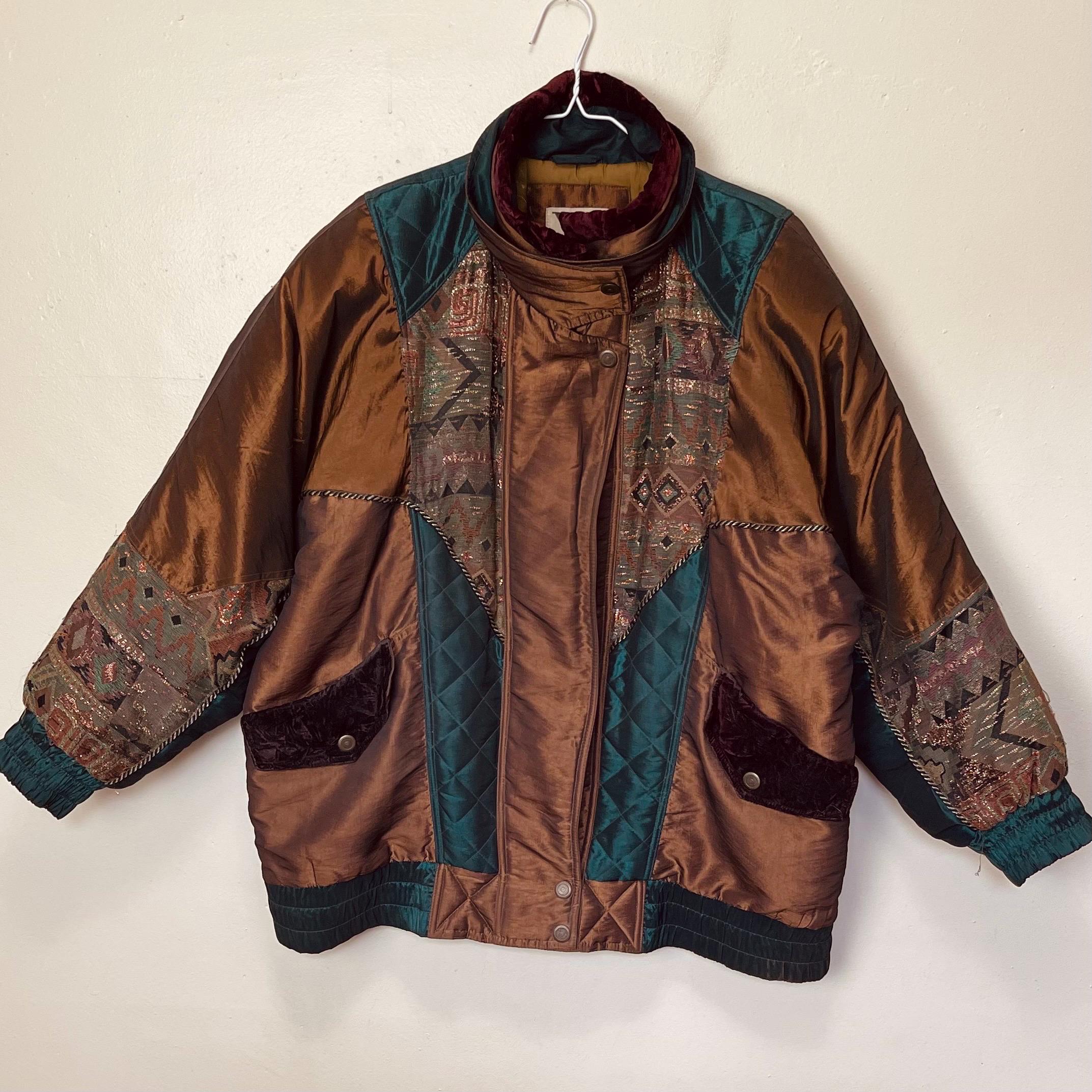 Vintage 80s Velvet Bomber Jacket: Bronze Shimmer Venezia Vitale