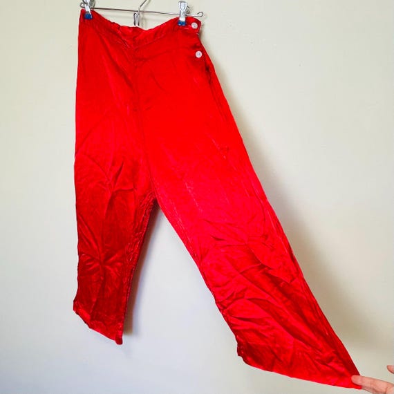 Ruby Red Satin Side Button Vintage 1940s Wide Leg… - image 2