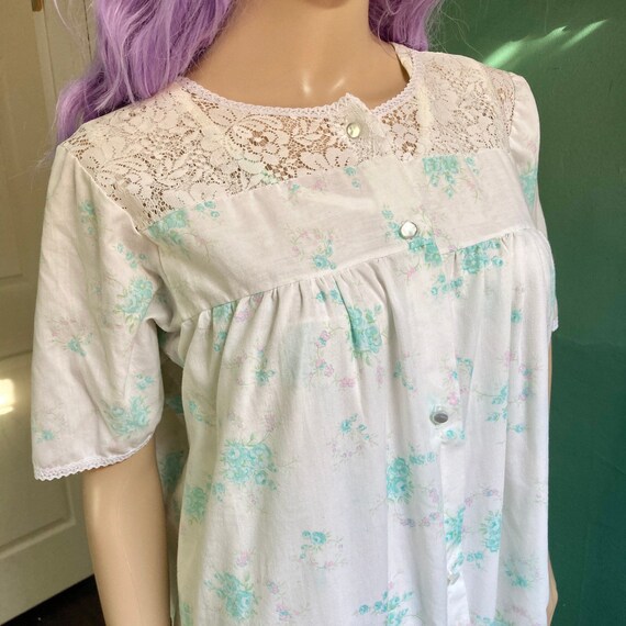 Vintage 70s Blue Floral Two Piece Lingerie Lounge