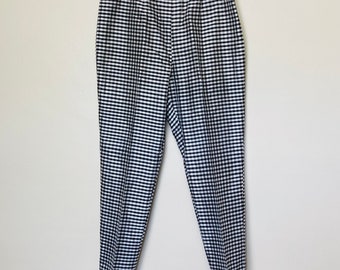 Ralph Lauren Pure Silk Vintage 90s Checkered Black and White Trousers Pants