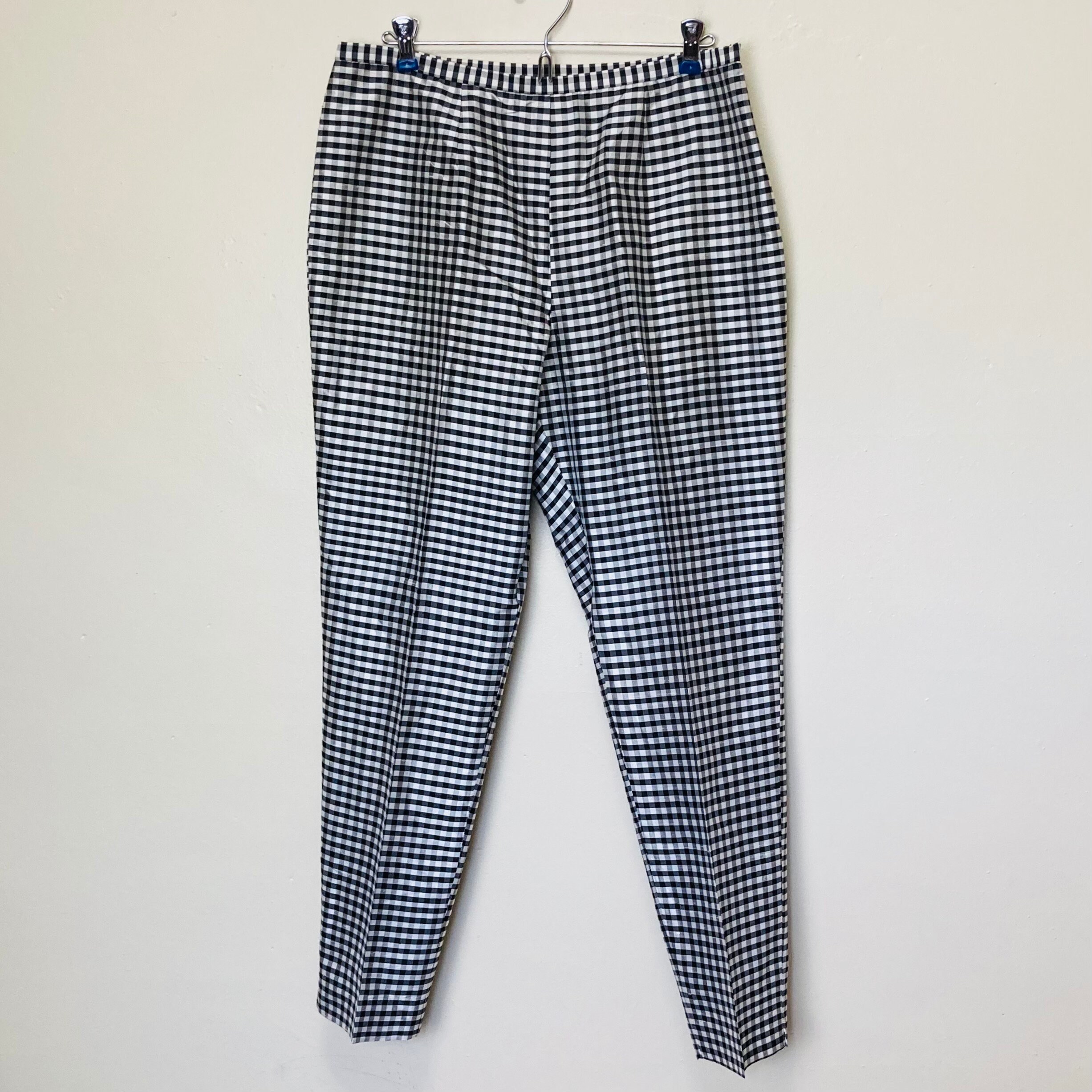 Ralph Lauren Pure Silk Vintage 90er Jahre Karierte Schwarz Weiße Hose Hose