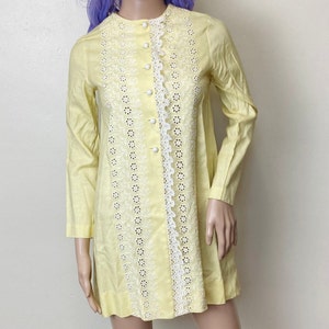 Pale Yellow Lacy Cutout Vintage 60s Tunic