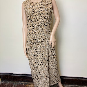 Pure Silk Leopard Print Vintage 90s High Neck Maxi Sheath Dress
