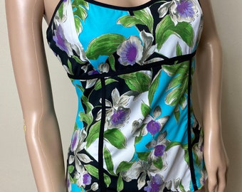 Cache Vintage 90s Colorful Floral Bustier Tank Top