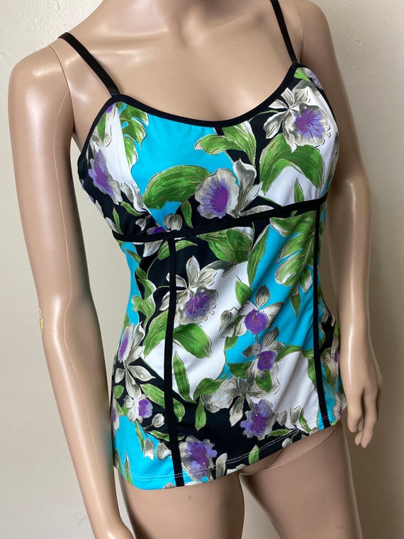 Cache Vintage 90s Colorful Floral Bustier Tank Top