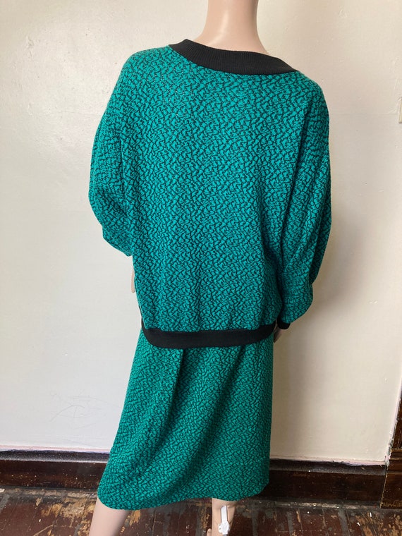 Teal Abstract Vintage 80s Trippy Sweater Cardigan… - image 8