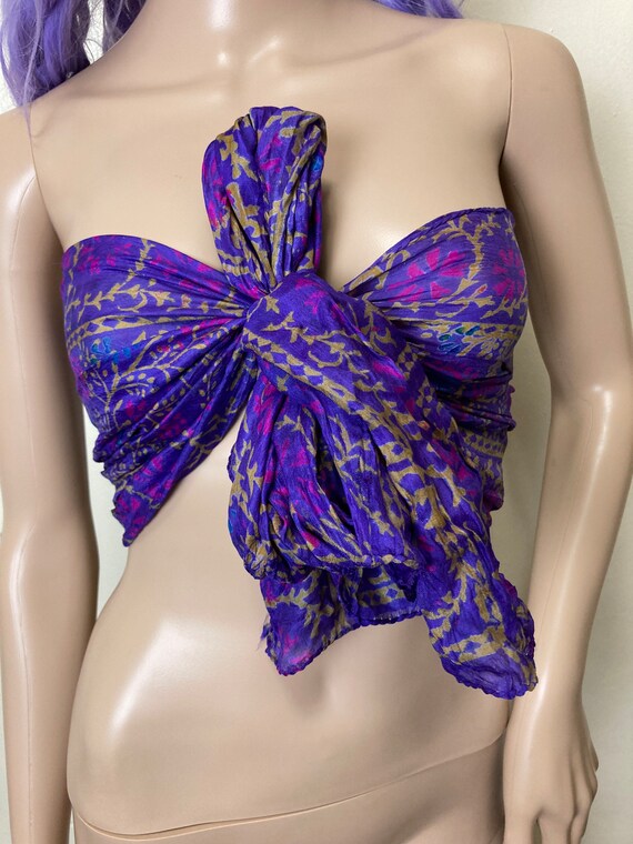 Violet Dyed Vintage Pure Silk Vibrant Oversize Sc… - image 9
