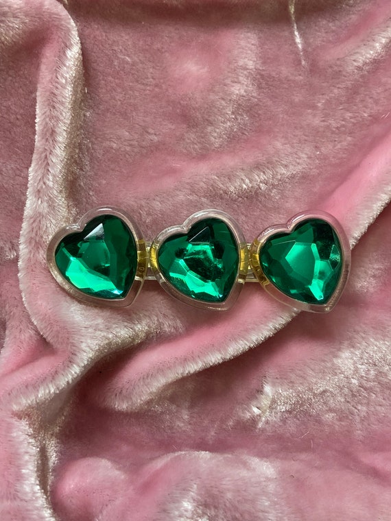 Green Gemstone Deadstock Vintage 80s Chunky Heart… - image 5
