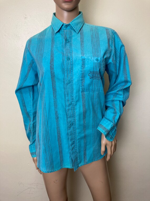 Teal Striped 80s Credentials Button Down Shirt - image 6