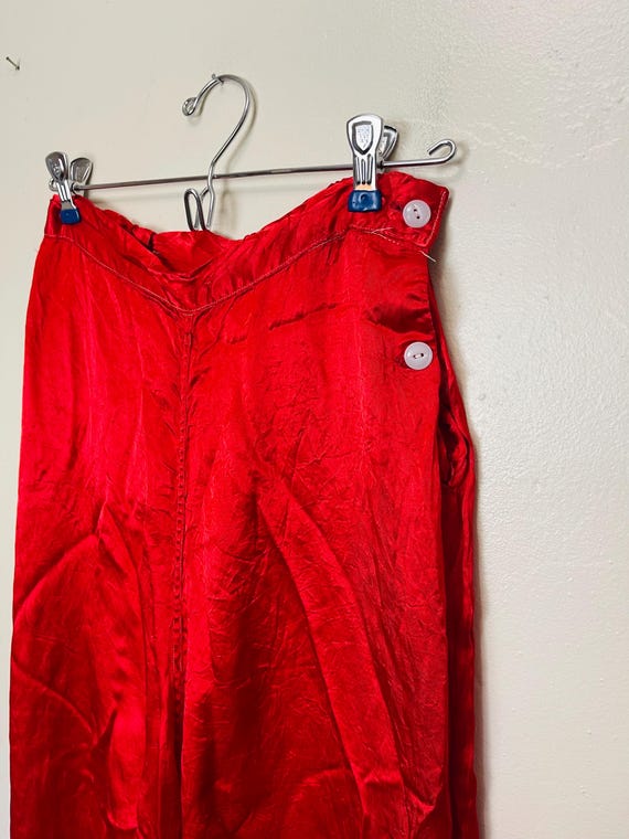 Ruby Red Satin Side Button Vintage 1940s Wide Leg… - image 4