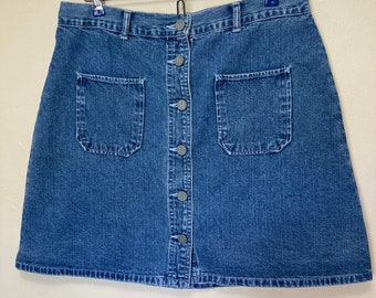 Button Down Vintage 90s Medium Wash Cotton Mini Skirt