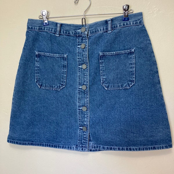 Button Down Vintage 90s Medium Wash Cotton Mini Skirt