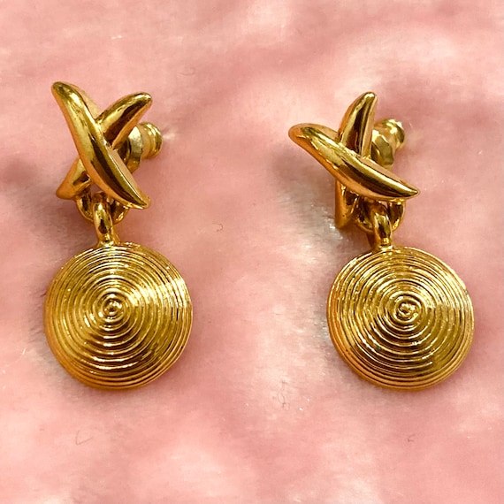 Napier Vintage 1980s Warm Gold X Drop Earrings